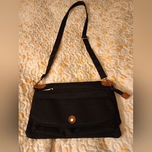 Black & Brown Canvas Flap Style Crossbody/Travel Purse